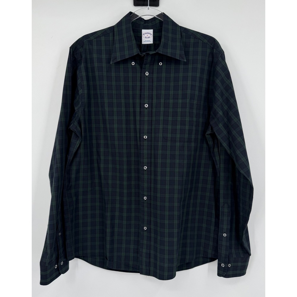 Brooks Brothers Mens M Blue green Plaid Cotton Button Down Shirt Tartan M long